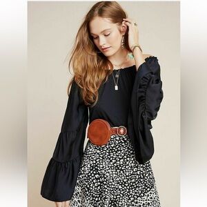 Anthropologie Gloria Black Off Shoulder Tiered Bell Sleeve Top NWOT